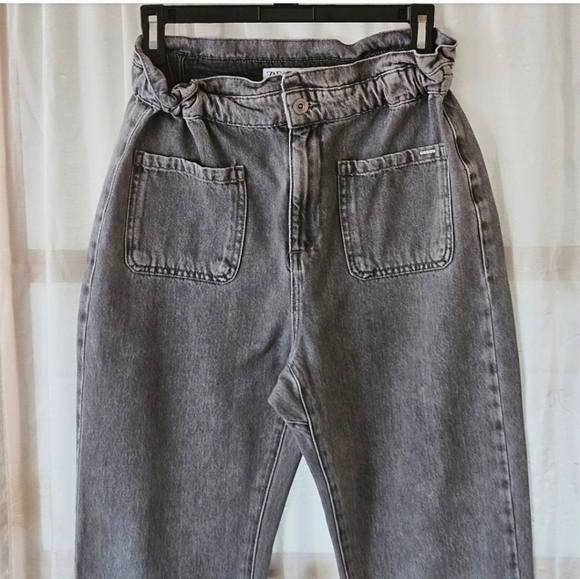 📌57 ZARA PAPERBAG PATCH POCKET ELASTIC WAIST JEANS WOMEN'S SIZE 4 - Picture 5 of 8